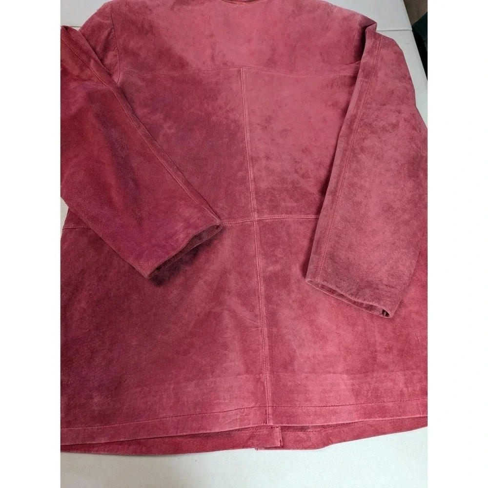 Jessica Holbrook Red Suede Barn Jacket Large Washable Leather Utility Coat 90s - Picture 14 of 16